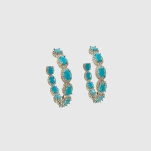 New Turquoise & Gold Statement Hoop Earrings 18K Gold Plated Resort Summer